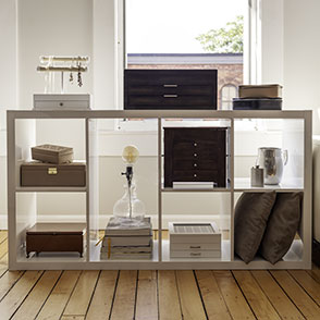 jewelry boxes on a shelf