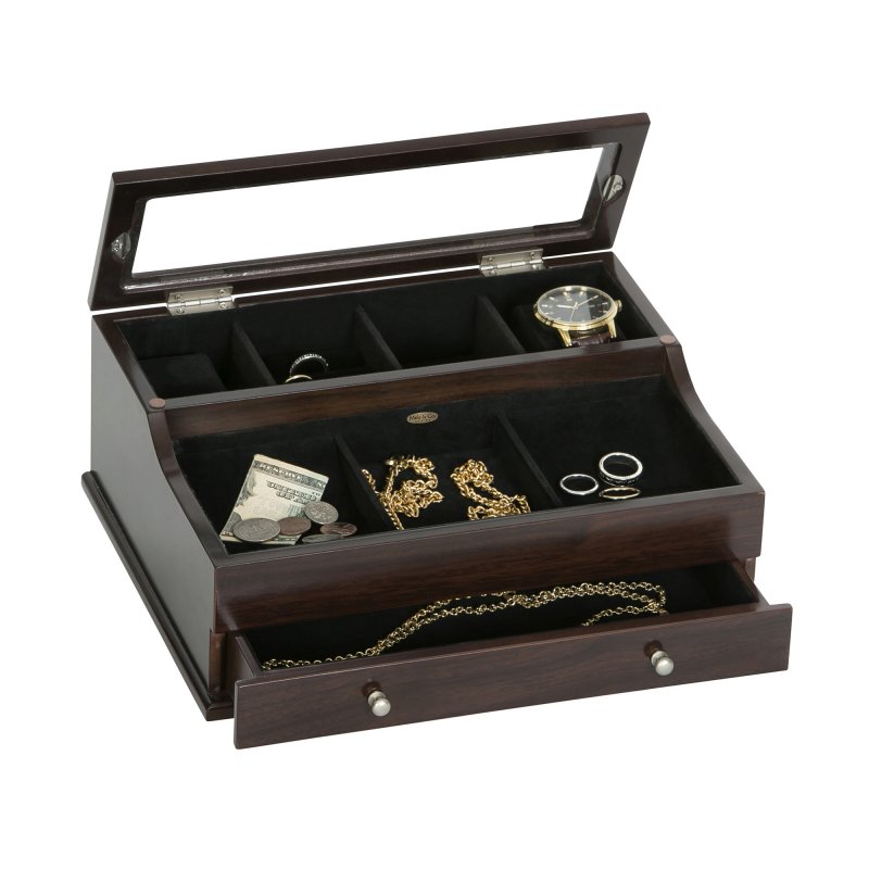 Sleek, Rich Mahogany Colored Dresser Top Valet with Watch ...